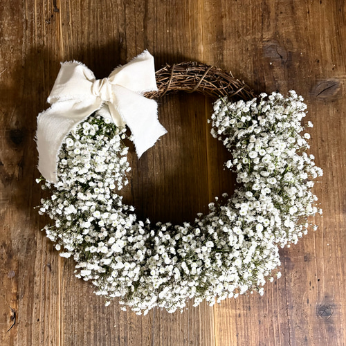 かすみ草入荷　今だけ　リース　かすみ草 30cm】かすみ草リース｜ドライフラワー｜ナチュラルインテリア｜春の