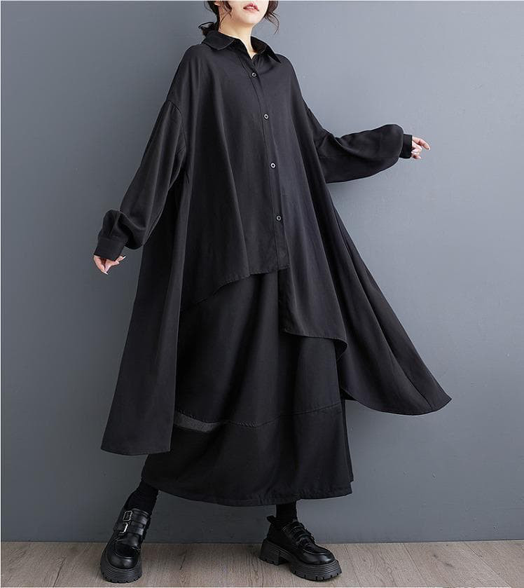 大きいサイズ 新品 秋冬 アシメ イレギュラー ロング シャツ ワンピース❤