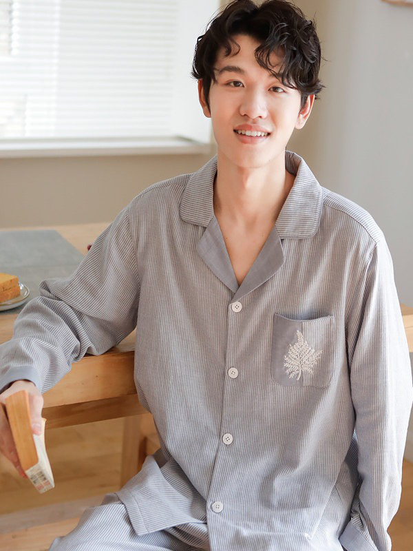 メンズ ペアパジャマ カップル ルームウェア 2点セット ストライプ柄 コットン 記念日