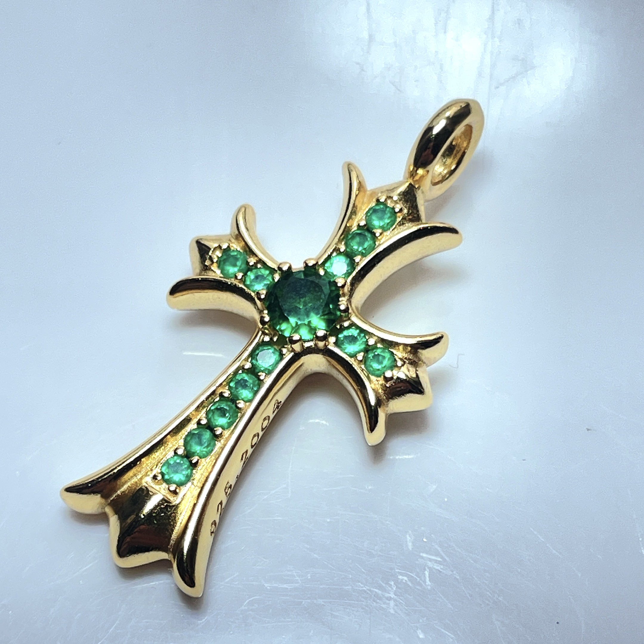 【ペンダント】 ベビーファット タイニークロス グリーン ２２ｋ加工 パヴェ silver９２５ 刻印入り