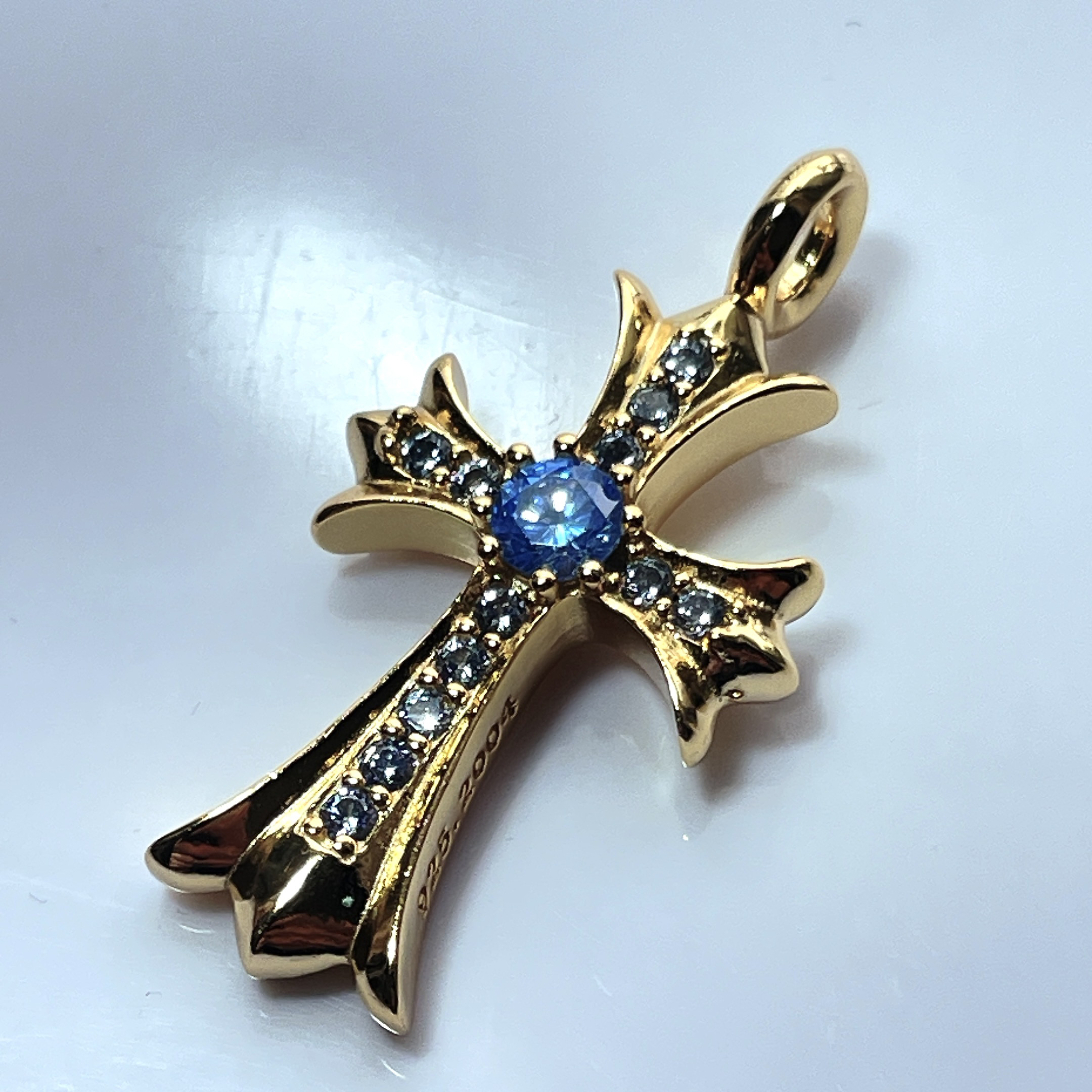 【ペンダント】 ベビーファット タイニークロス ライトブルー ２２ｋ加工 パヴェ silver９２５ 刻印入り