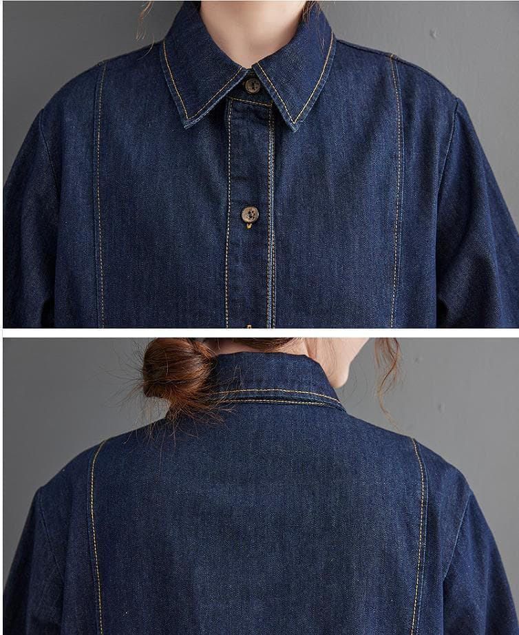 【新品】大きいサイズ デニムシャツワンピース ゆったり秋冬長袖レディース8