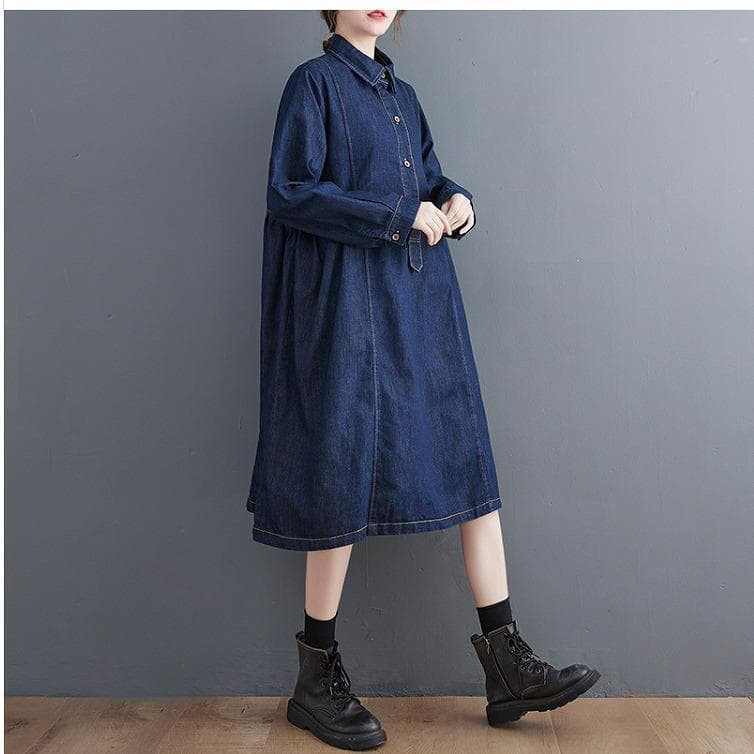 【新品】大きいサイズ デニムシャツワンピース ゆったり秋冬長袖レディース8