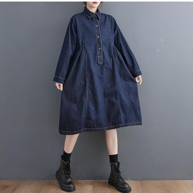 【新品】大きいサイズ デニムシャツワンピース ゆったり秋冬長袖レディース8