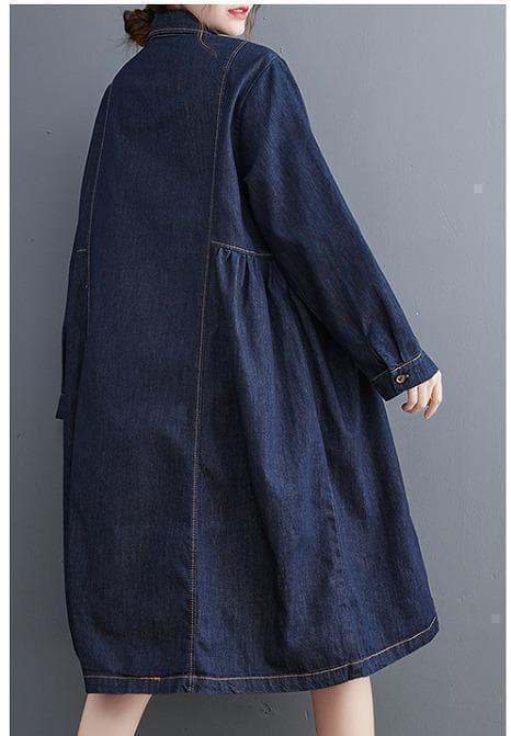 【新品】大きいサイズ デニムシャツワンピース ゆったり秋冬長袖レディース8