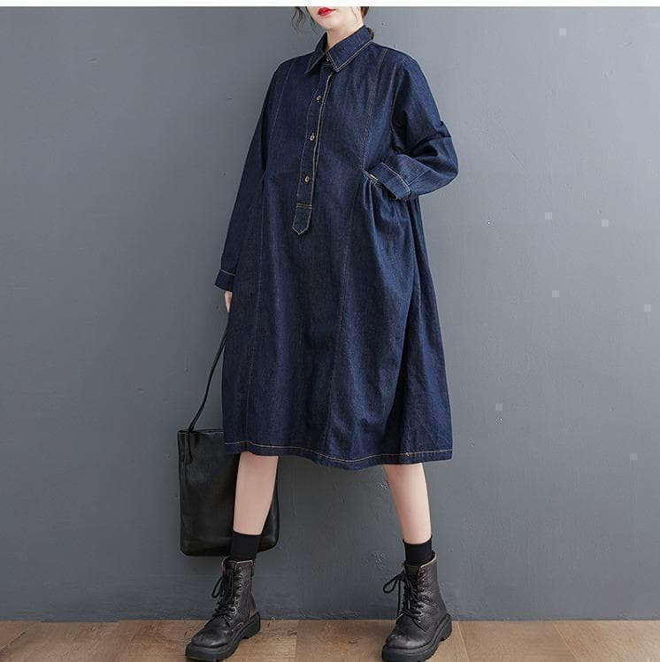 【新品】大きいサイズ デニムシャツワンピース ゆったり秋冬長袖レディース8