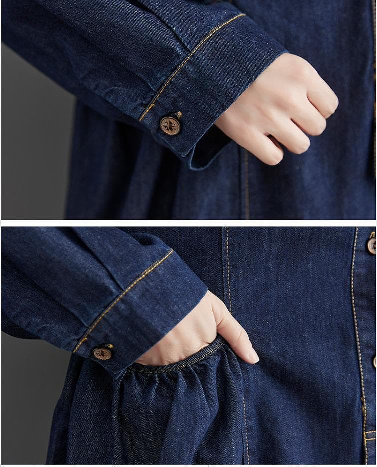 【新品】大きいサイズ デニムシャツワンピース ゆったり秋冬長袖レディース8