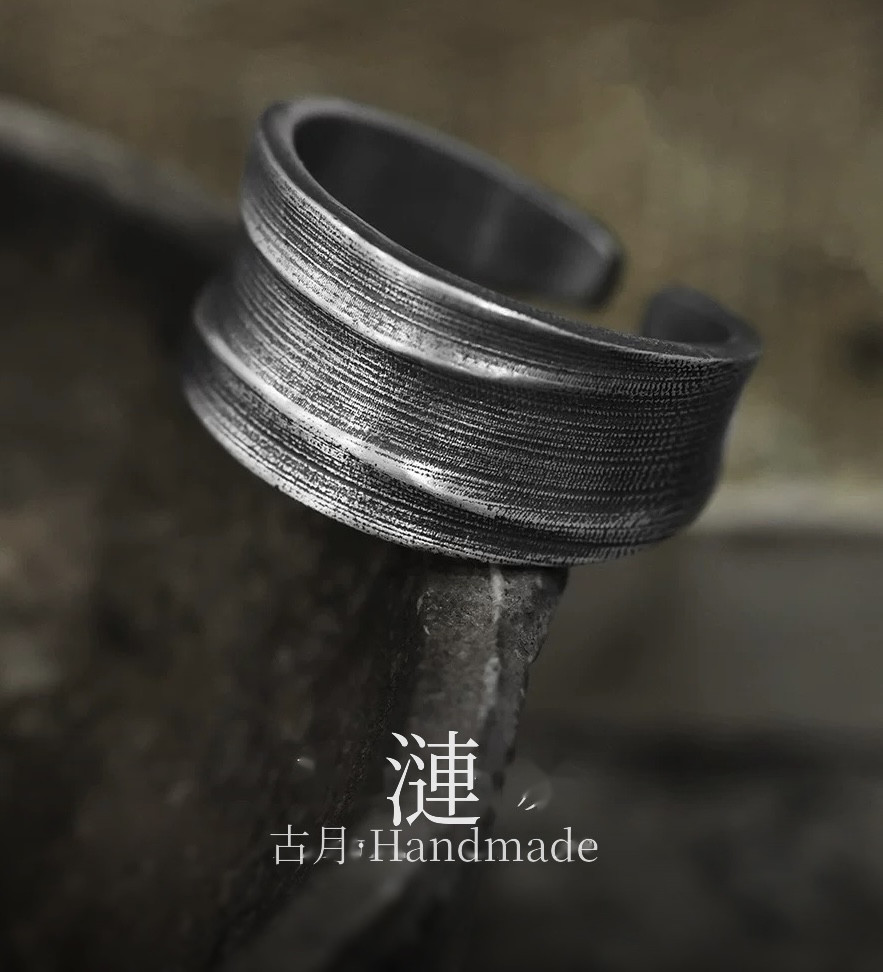 純銀999 鍛造ワイドリング 漣 燻し加工 ヴィンテージ風 メンズ レディース 刻印可 ギフト 5点セット