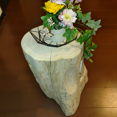 ①大型 切り株 ひのき くりぬき 親子 本立て 椅子 スツール テーブル