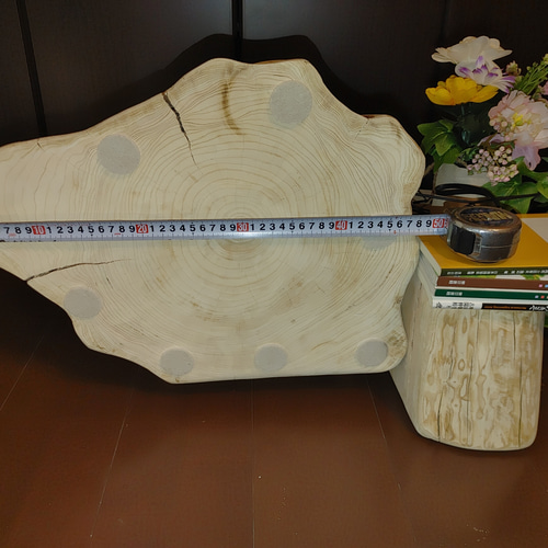 ①大型 切り株 ひのき くりぬき 親子 本立て 椅子 スツール テーブル