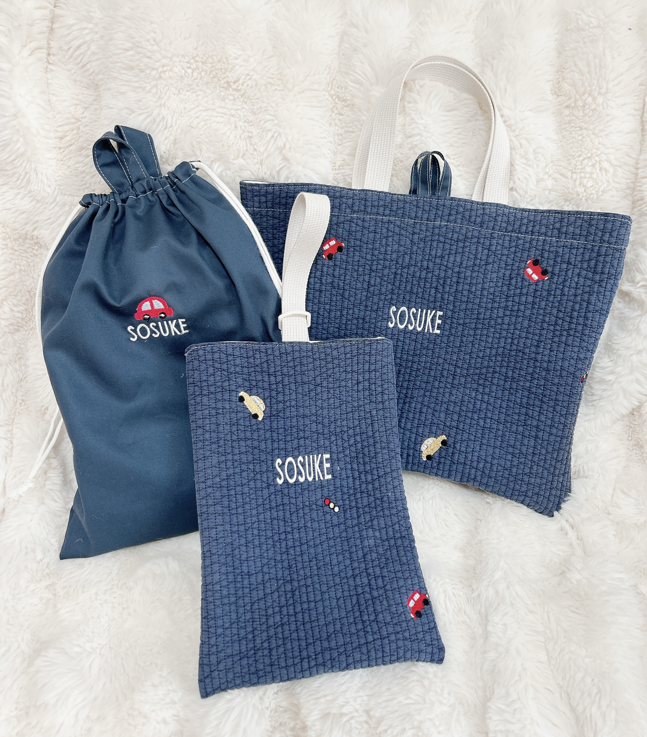 2月中のご注文でミニタオルプレゼント♪【お名前刺繍】通園・入学３点セット