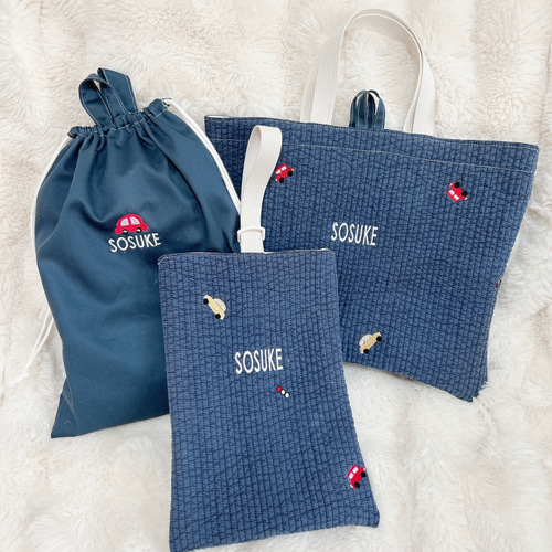 オーダー商品☆イニシャル、お名前刺繍入り　入学、入園3点セット お名前刺繍】通園・入学3点セット レッスンバッグ A li'i makana 通販