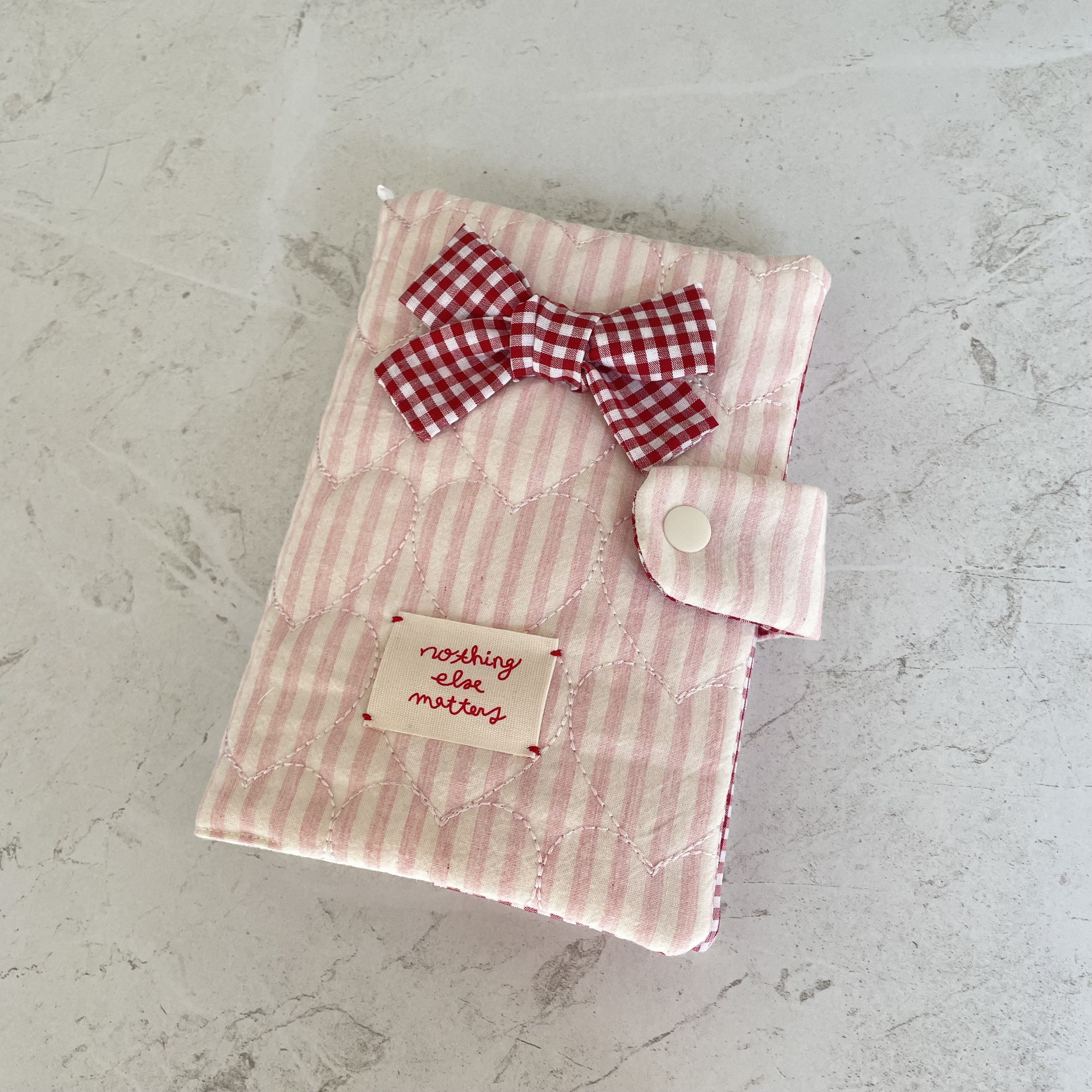 A6バインダーカバー＆バインダーセット　ハート　チェックキルティング　リボン　韓国　セービング　バインダー貯金　家計管理