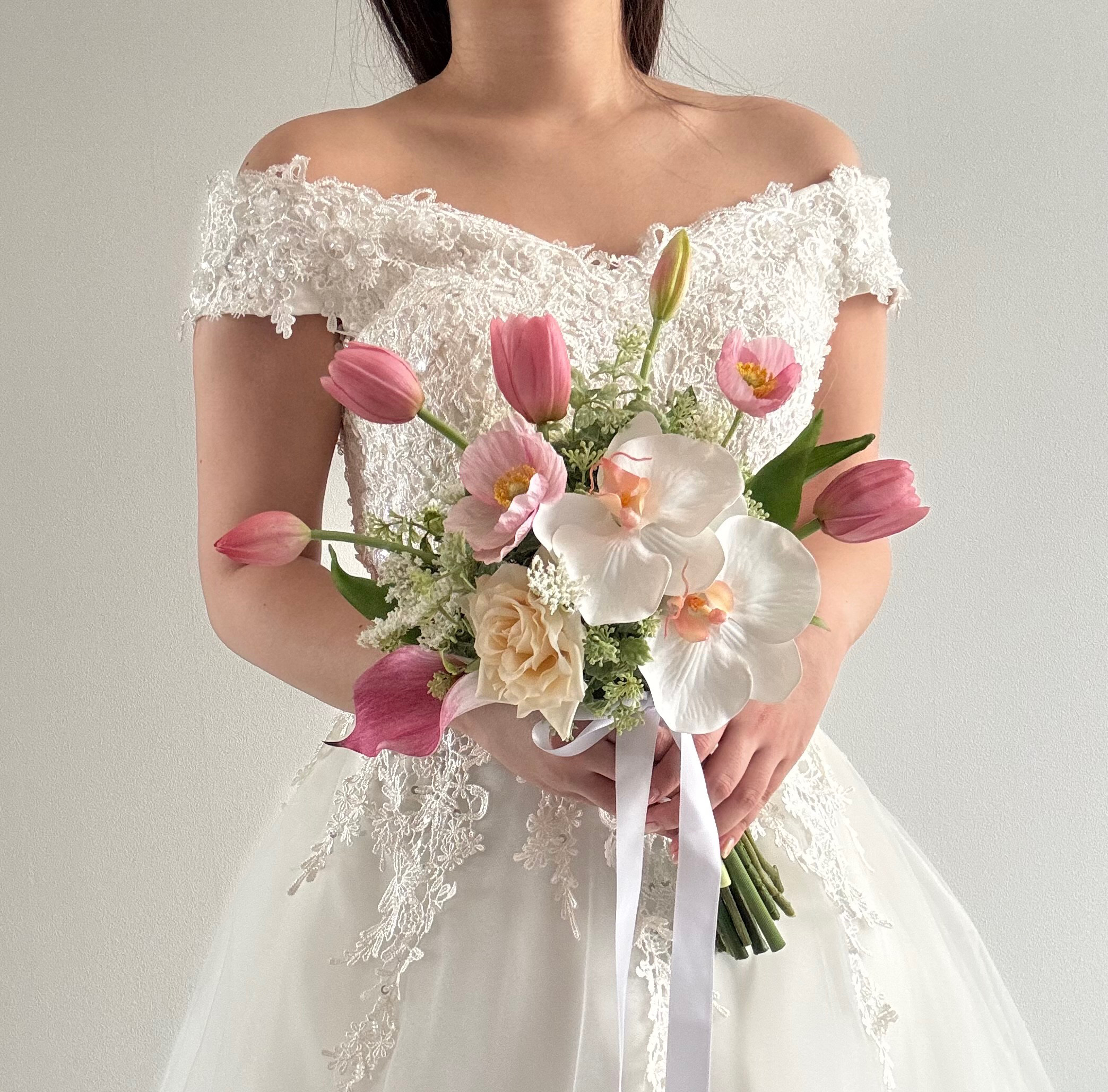 アーティフィシャルフラワーブーケ　ウェディングブーケ　クラッチブーケ　造花ブーケ