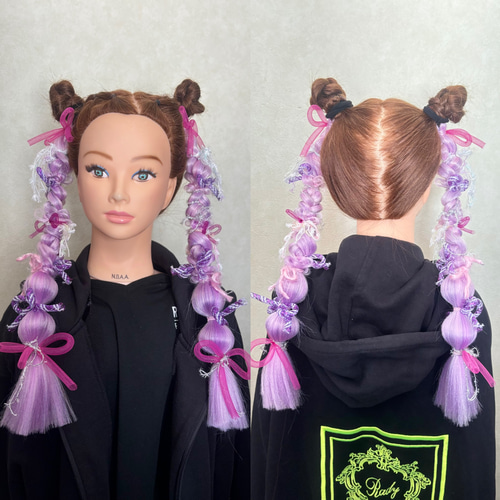 受注制作】染めずに派手髪楽しみたいキッズ向けヘアゴムエクステ♡ゆめ