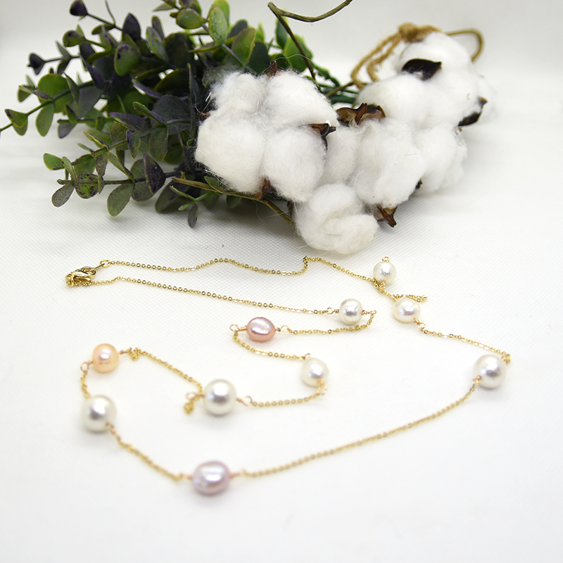 コットンパールと淡水パールのロングネックレス　NC-CP0011-FW-G