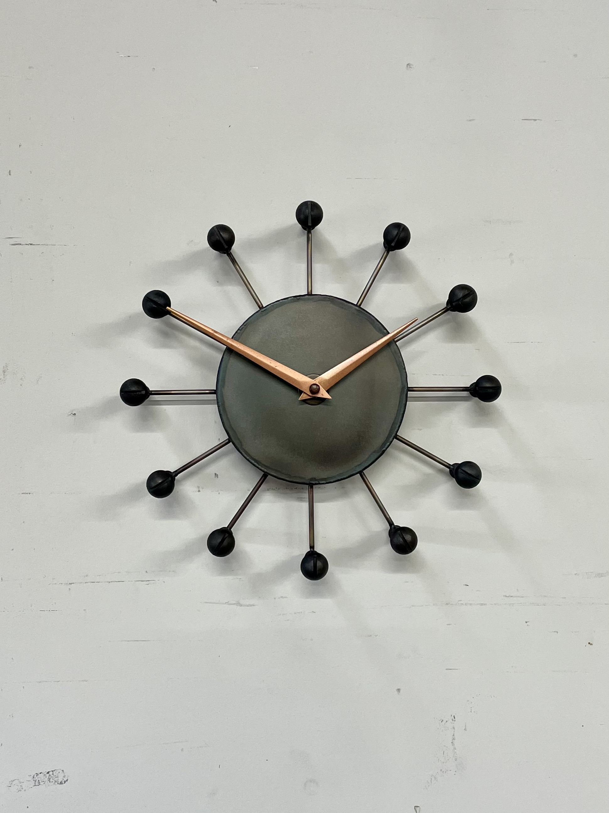 壁掛け時計、サンバーストクロック、ミッドセンチュリー