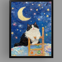 絵画 | イラストポスター 283☆ 【橘猫と美しい星空】 絵画 アカザ麦