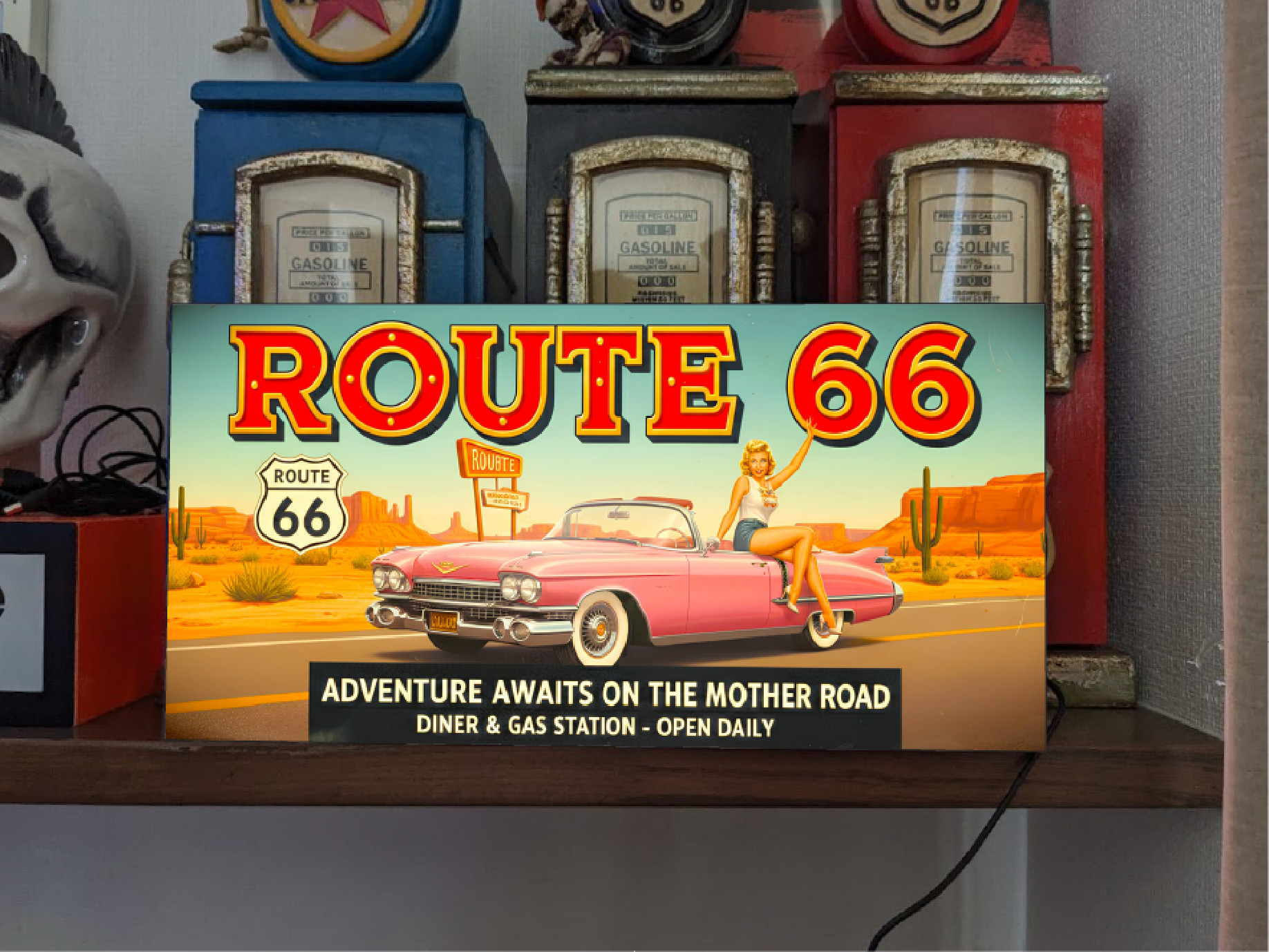 【Lサイズ】アメリカン ルート66 ガレージ アメ車 店舗 自宅 サイン 照明 ランプ 看板 置物 雑貨 ライトBOX