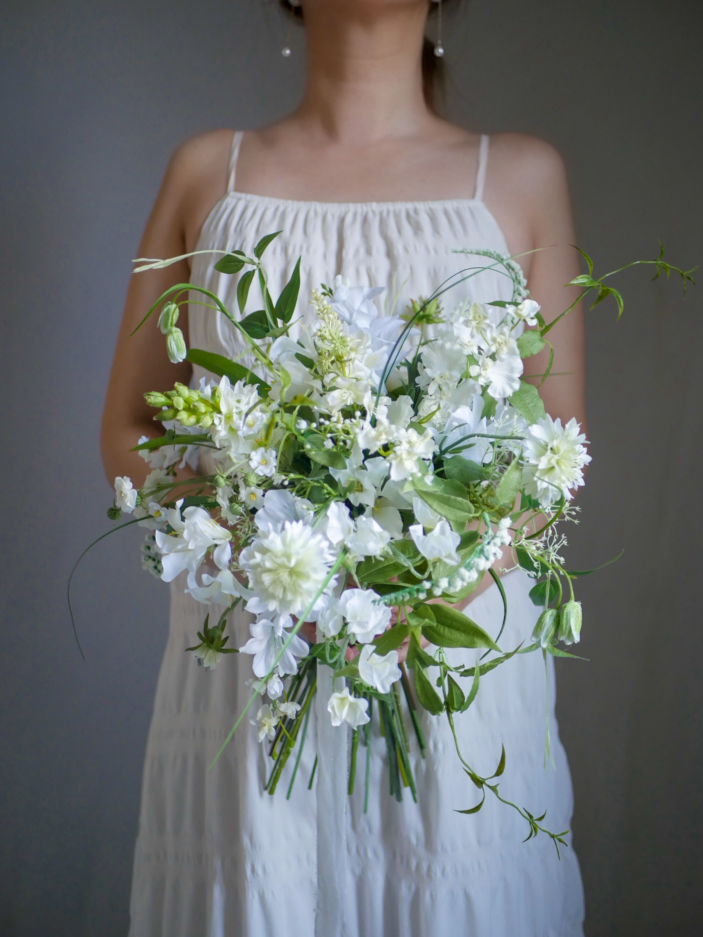 【ウェディングブーケ】グリーン×ホワイト王道ふわふわナチュラルブーケウェディング・前撮り・ギフトに