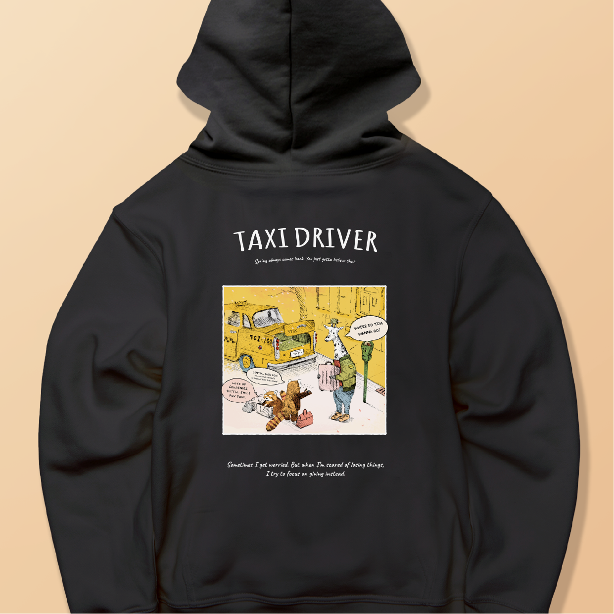「TAXI DRIVER  SPRING IS COMING」しっかりコットン生地/フルジップパーカー/送料無料