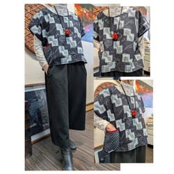 鯉のぼり(木綿)(手書き金太郎柄)の柿渋染めワンピース 古布リメイク