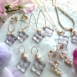 14KGF カランコエカットグリーンアメジスト 淡水パール ピアス 8枚目の画像