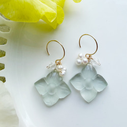 14KGF カランコエカットグリーンアメジスト 淡水パール ピアス 1枚目の画像