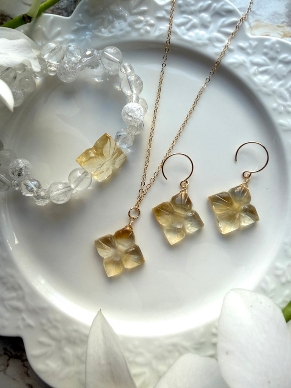 14KGF カランコエカットグリーンアメジスト 淡水パール ピアス 11枚目の画像