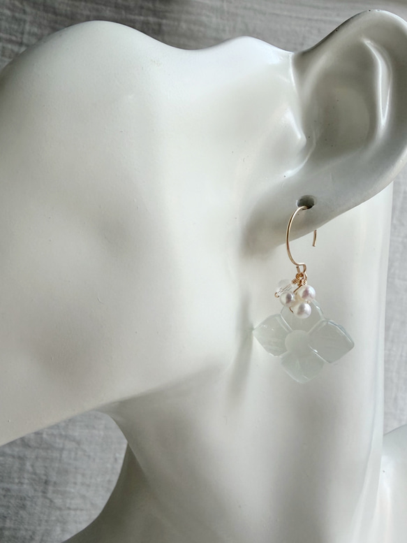 14KGF カランコエカットグリーンアメジスト 淡水パール ピアス 3枚目の画像