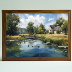 フィンランド・イナリの幻想的なオーロラ｜水彩画アート｜北欧の夜空