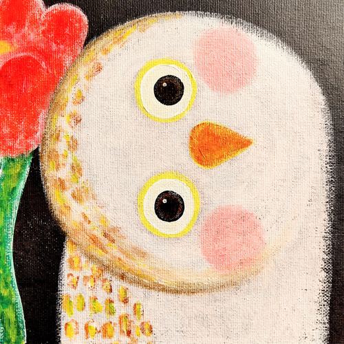 絵画 原画『かもね』キャンバス(F4号) アクリル画 一点もの ふくろう