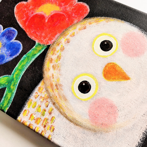絵画 原画『かもね』キャンバス(F4号) アクリル画 一点もの ふくろう