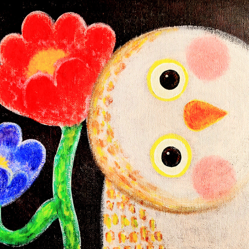 絵画 原画『かもね』キャンバス(F4号) アクリル画 一点もの ふくろう