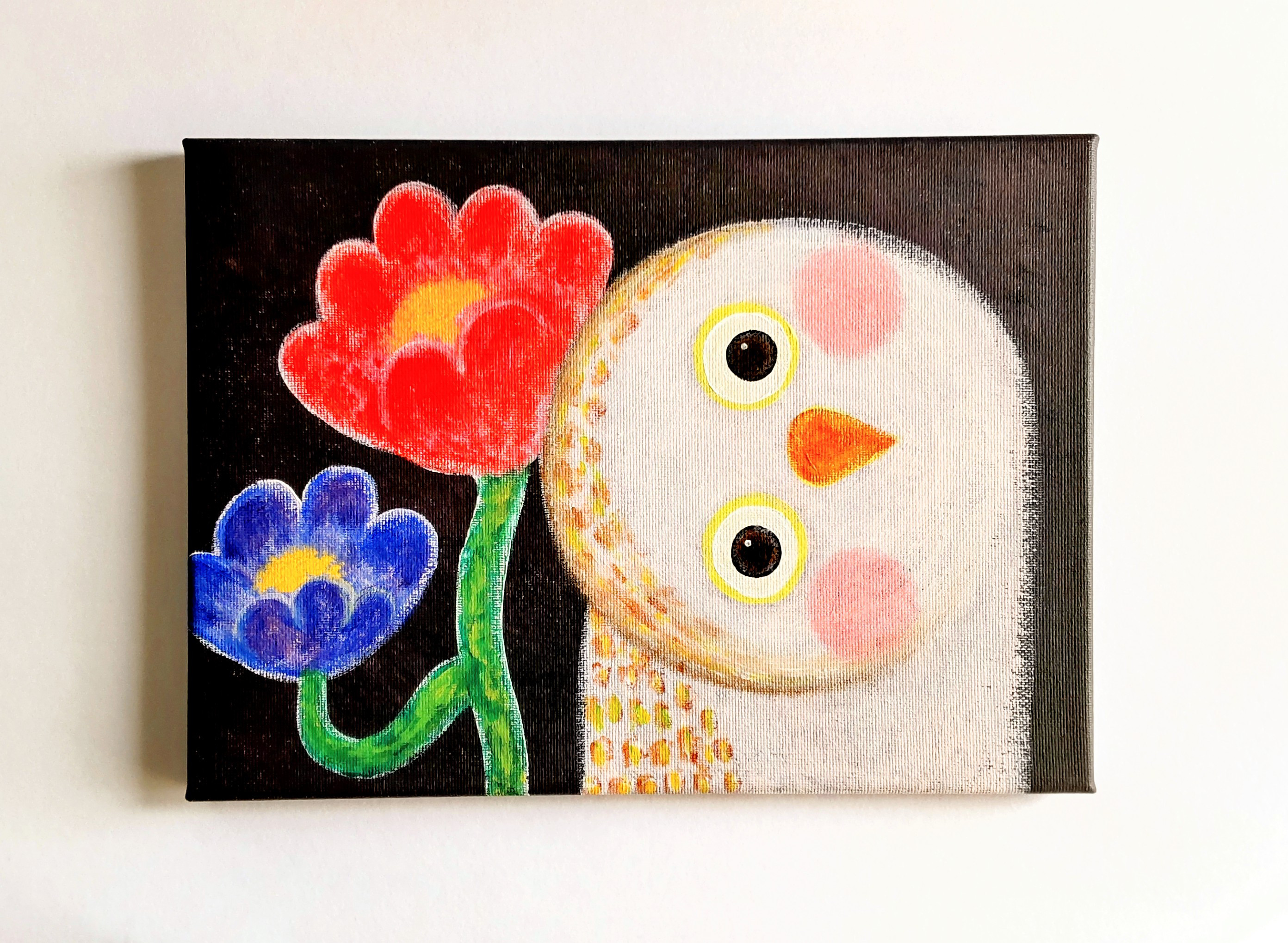 絵画 原画『かもね』キャンバス(F4号) アクリル画 一点もの ふくろう