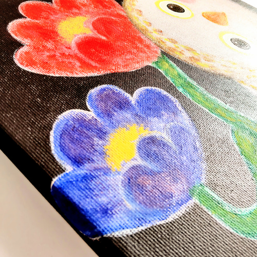 絵画 原画『かもね』キャンバス(F4号) アクリル画 一点もの ふくろう