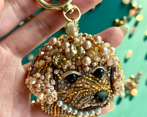 ビーズ刺繍 プードルバッグチャーム｜一点物 ハンドメイド