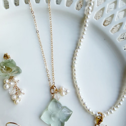 14KGF カランコエカットグリーンアメジスト 淡水パール ネックレス 7枚目の画像