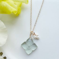 14KGF カランコエカットグリーンアメジスト 淡水パール ネックレス 1枚目の画像