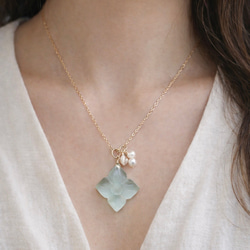 14KGF カランコエカットグリーンアメジスト 淡水パール ネックレス 5枚目の画像