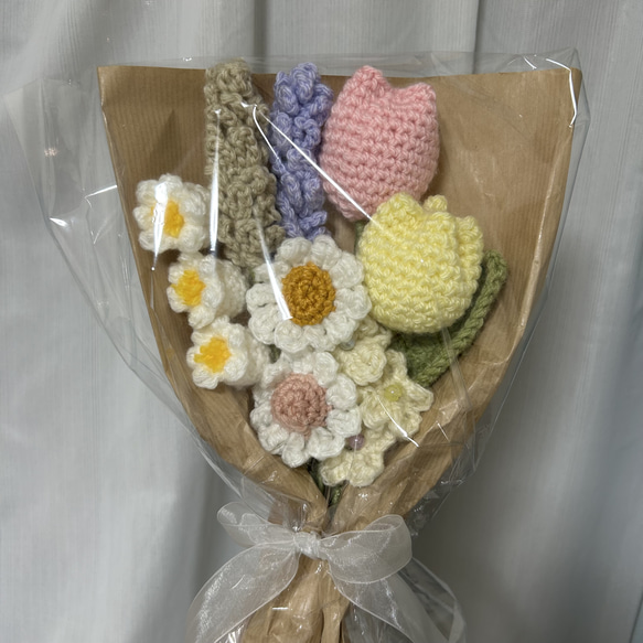 編み物 枯れない花束 毛糸のお花 大きめブーケ◎ その他置物 amu【複数