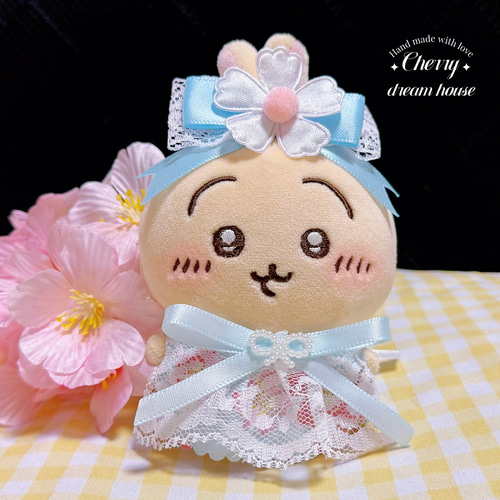 ぬい服 10cm ぬいぐるみ服 ちいかわ さくら お花見 ワンピース リボン