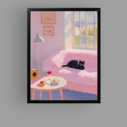 絵画 | イラストポスター 29 ☆ 【テーブルの上のかわいい三毛猫