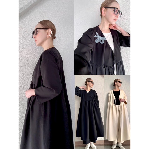 長さ選べる❣️2wayガウンドレス❤️一枚で完成する主役シルエット❤️羽織りとしても❤️BLACK❤️秋冬春❤️式にも 1枚目の画像