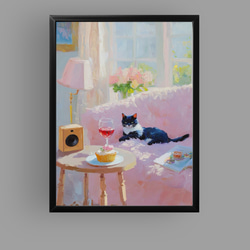 絵画 | イラストポスター 283☆ 【橘猫と美しい星空】 絵画 アカザ麦