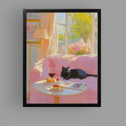 絵画 | イラストポスター 509☆ 【女の子とかわいい猫】 絵画 アカザ麦