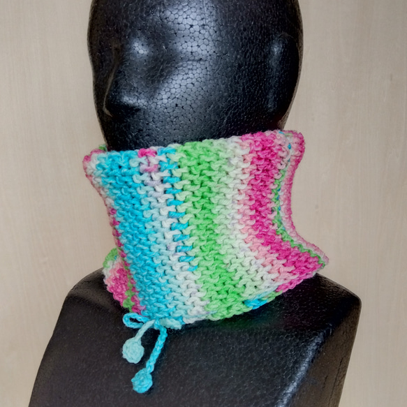 帽子＆スヌード2way☆ピンク・水色・黄緑・白色＊洗濯機OK！ 8枚目の画像