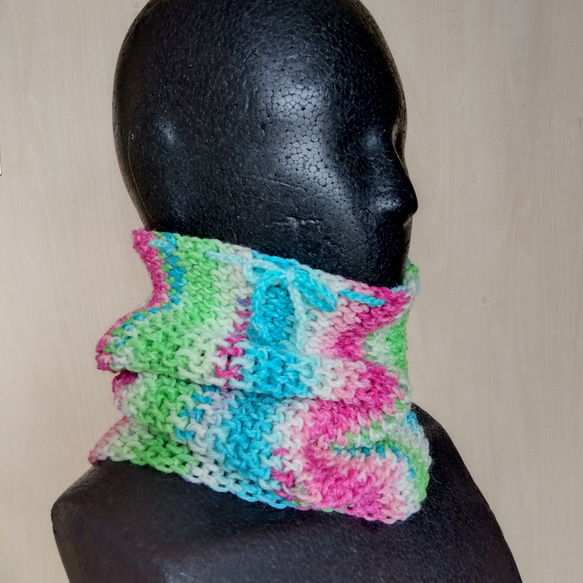 帽子＆スヌード2way☆ピンク・水色・黄緑・白色＊洗濯機OK！ 7枚目の画像