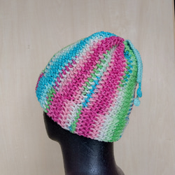 帽子＆スヌード2way☆ピンク・水色・黄緑・白色＊洗濯機OK！ 5枚目の画像
