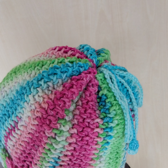 帽子＆スヌード2way☆ピンク・水色・黄緑・白色＊洗濯機OK！ 6枚目の画像